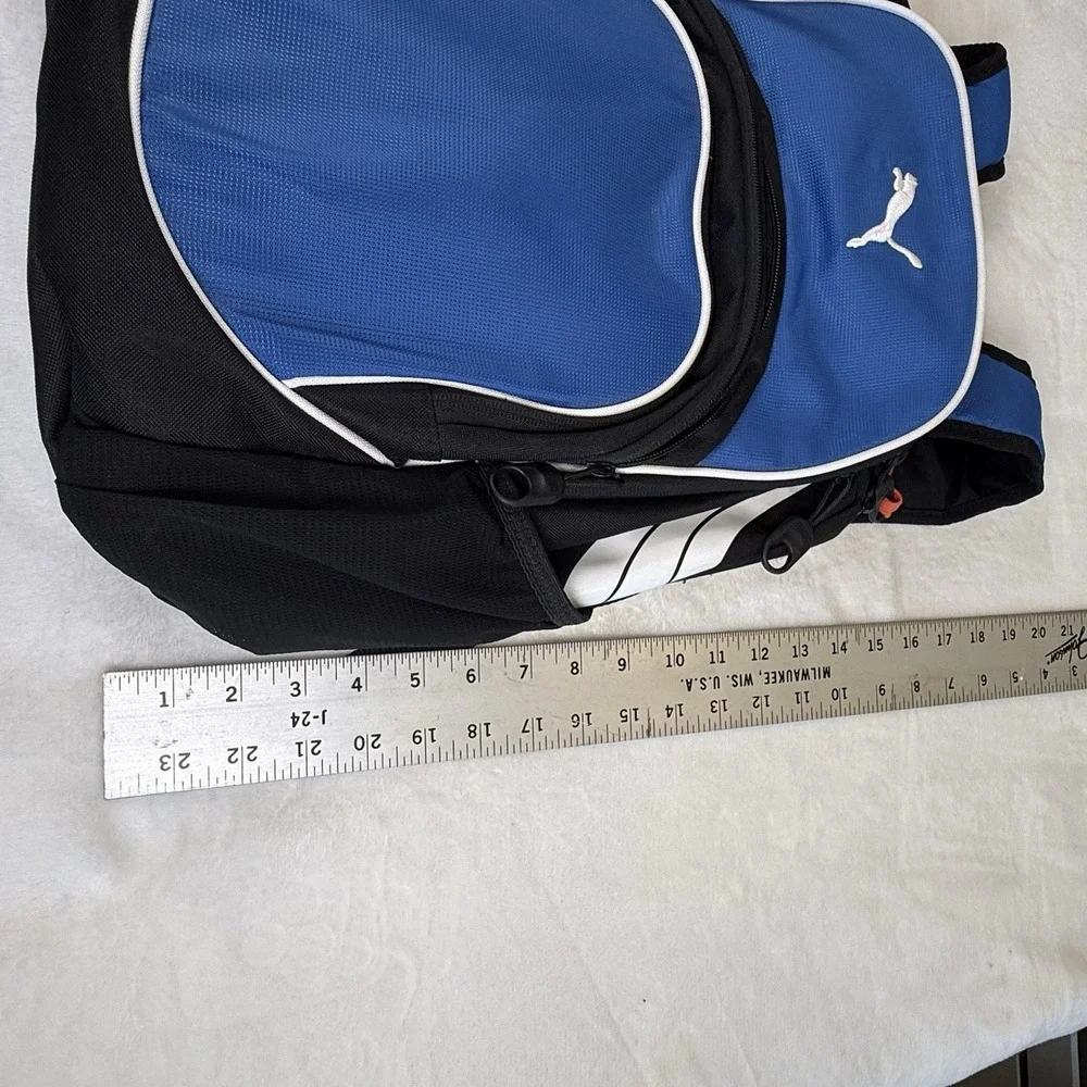 PUMA Backpack Blue Black White Multi Pocket Padded School Sport Travel Bag